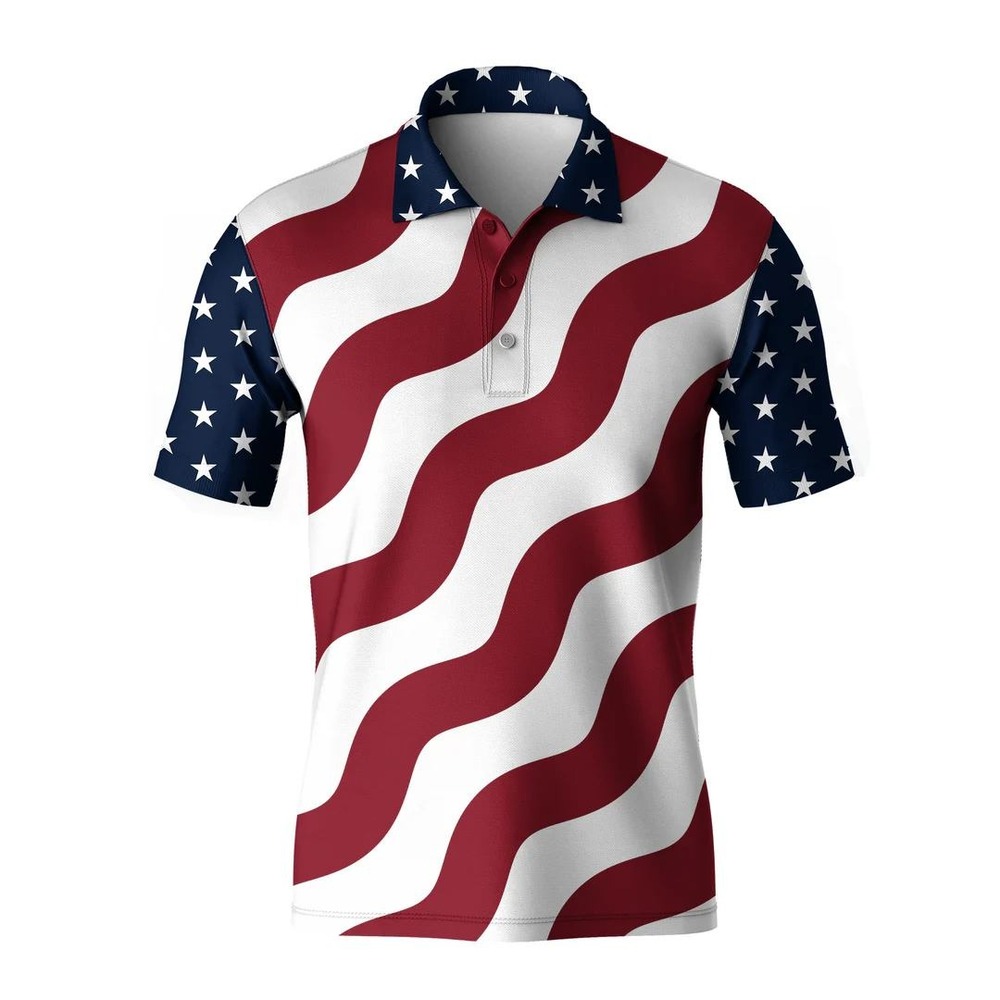 Obnoxious Golf Polo Shirt Mens 3XL Red White Blue American Flag Stars Stripes